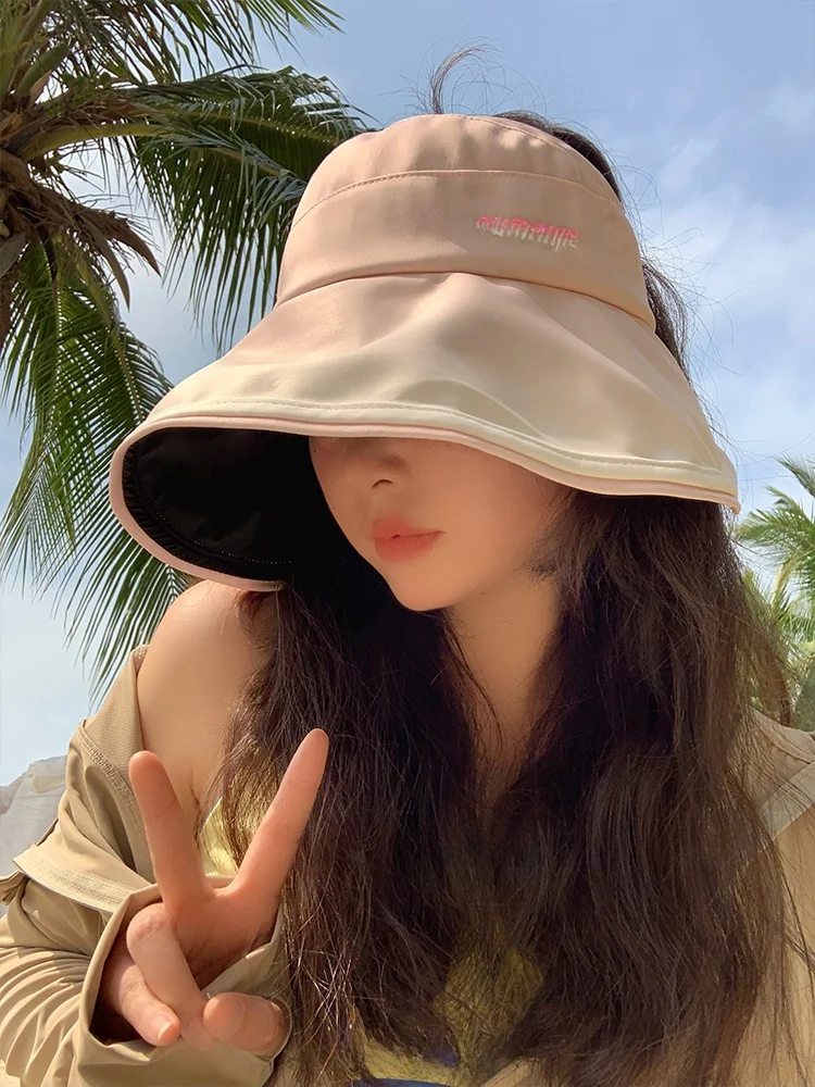Korean Style Gradient Ice Silk Women's Summer Versatile UV Protection Large Brim Hat Face Slimming Empty Top Sunshade Hat
