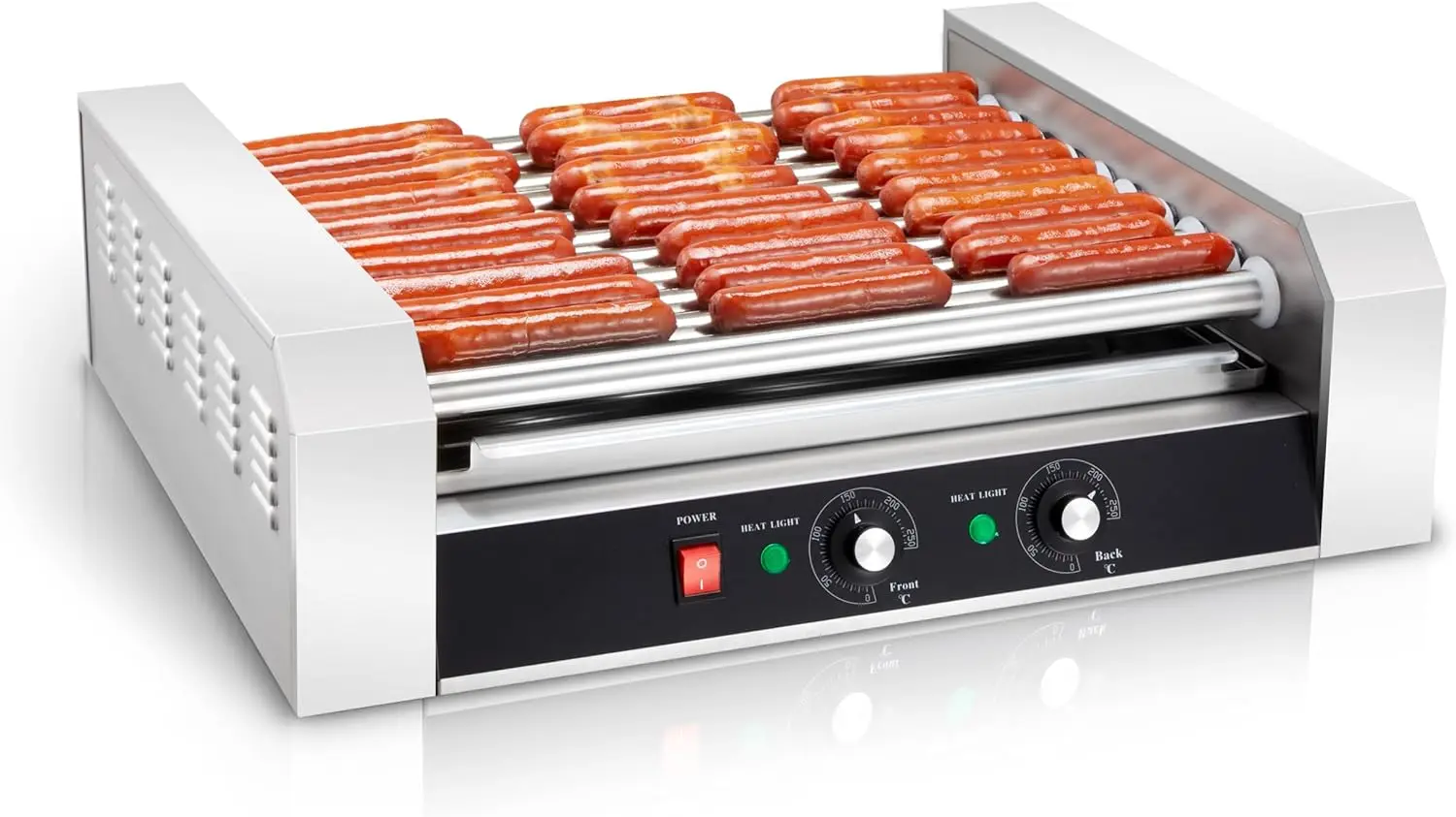 Sybo Hot Dog Roller, 30 Hot Dogs 11 Rollers Grill Cooker Machine With Removable Stainless Steel Drip Tray, 1430-Watts, Ideal