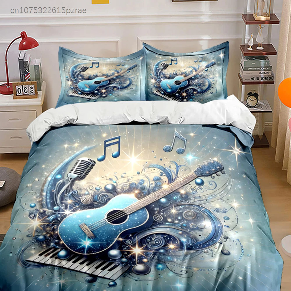 3D Musical Instrument Guitar Printed Set, Multiple Sizes kid's And adults' Bedroom Exquisite 3PC Bedding set, Gift