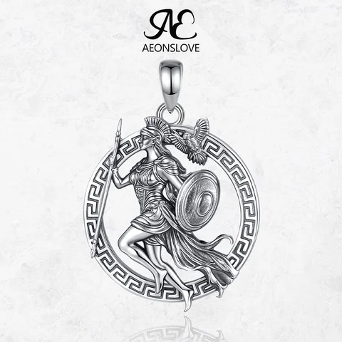 AEONSLOVE 925 Sterling Silver Athena Greek Goddess of War Pendant Vintage Owl Necklace Amulet Mythology Jewelry for Men Women