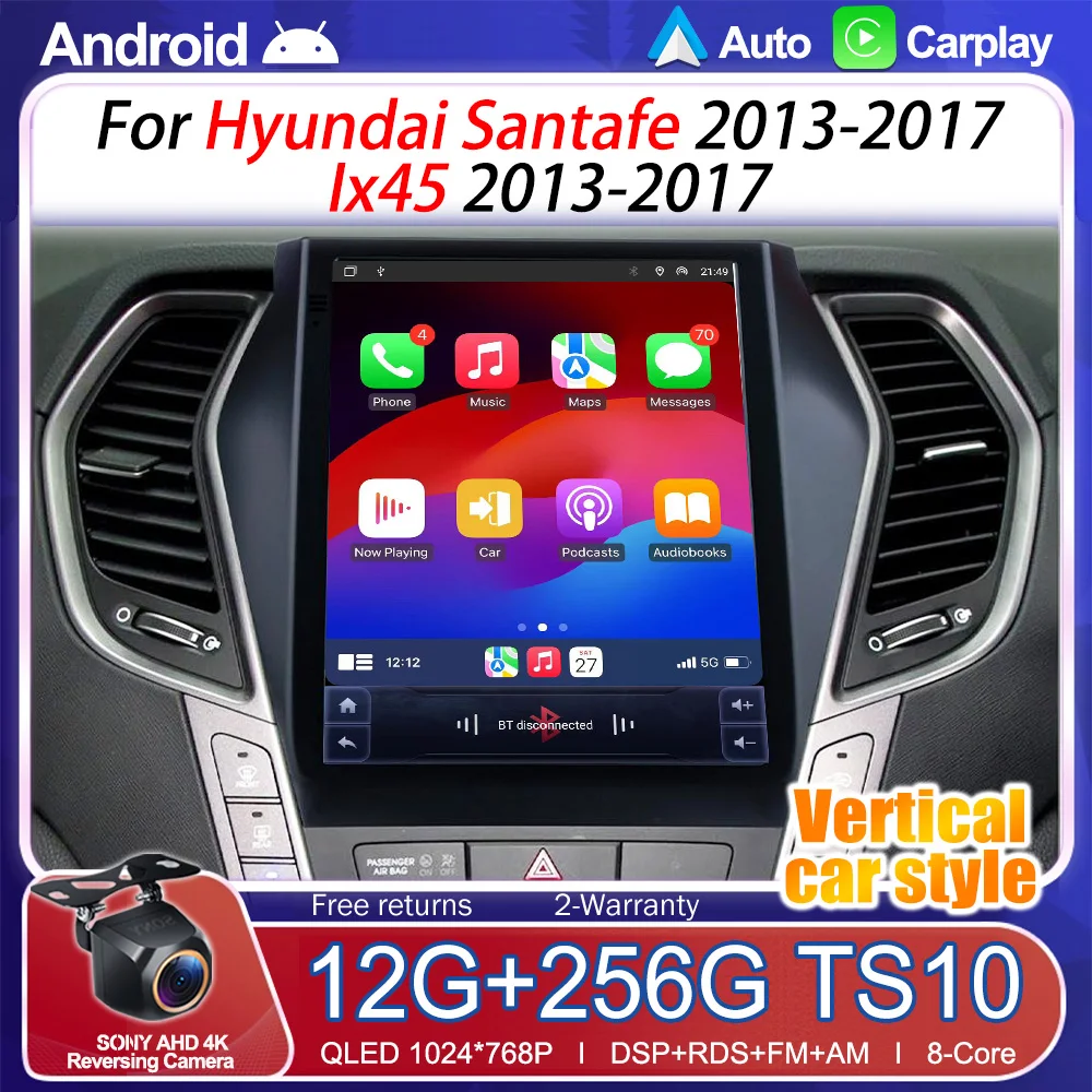 9.7 Inch Car Radio For Hyundai Santafe 2013-2017 IX45 2013-2017 Android 15 Car Radio Multimedia Player Navigation Screen 5G WIFI