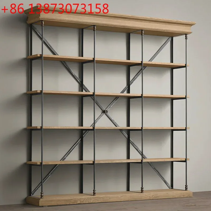 Wrought iron rack partition living room simple creative entrance multi-layer floor screen bookshelf solid wood display rack