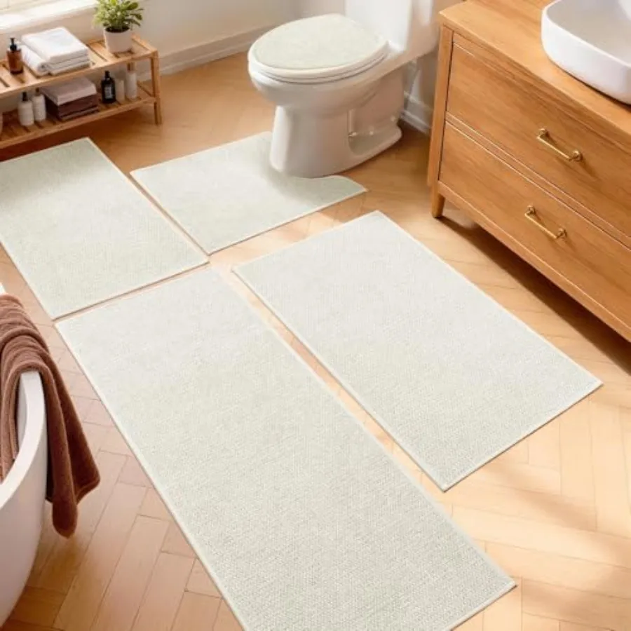

Bathroom Rugs Sets 5 Pcs Quick Dry Thin Bath Mat with Toilet Rug Non Slip Absorbent Machine Washable Bath Runner Rugs for Batht