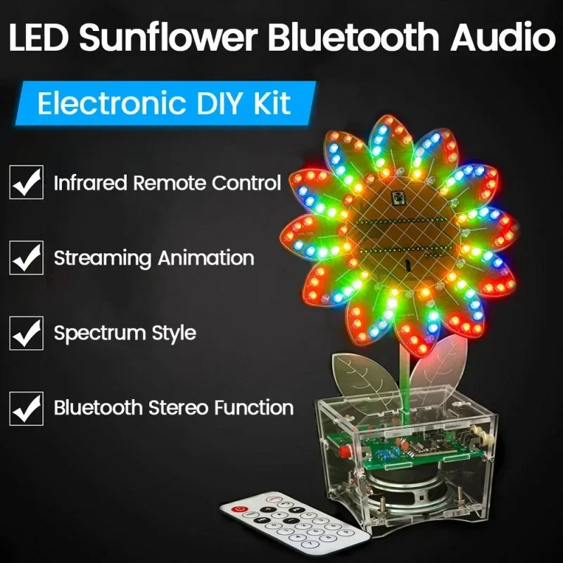 DIY Sunflower Bluetooth Speaker LED running light Remote Control DIY Electronic Kit Fabrication Soldering Project DC 5V