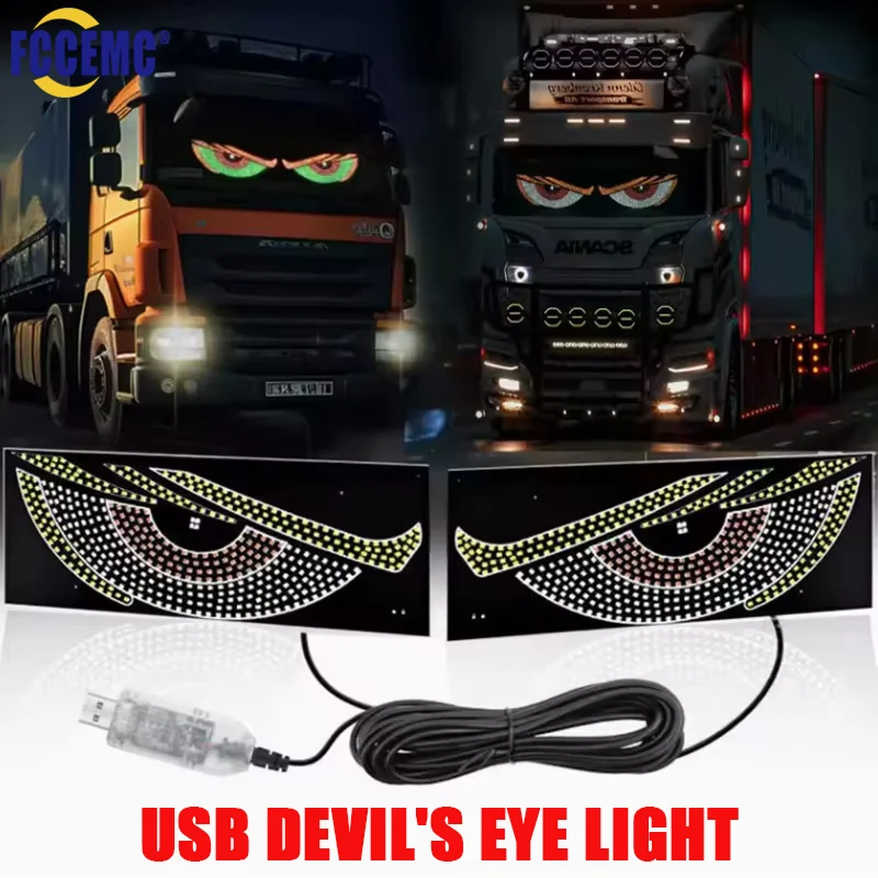 Led Devil's Eye Light USB Multi-Mode Pixel Panel Windshield Strobe Dynamic Demon Eye Decorative Ambient Light for Truck Car 5V