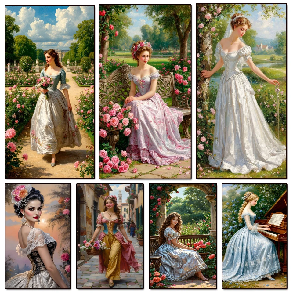 

New Arrival Diamond Painting Complete Kit Retro European Woman Portrait Full Square Round Mosaic 5D Cross Stitch Home Decor