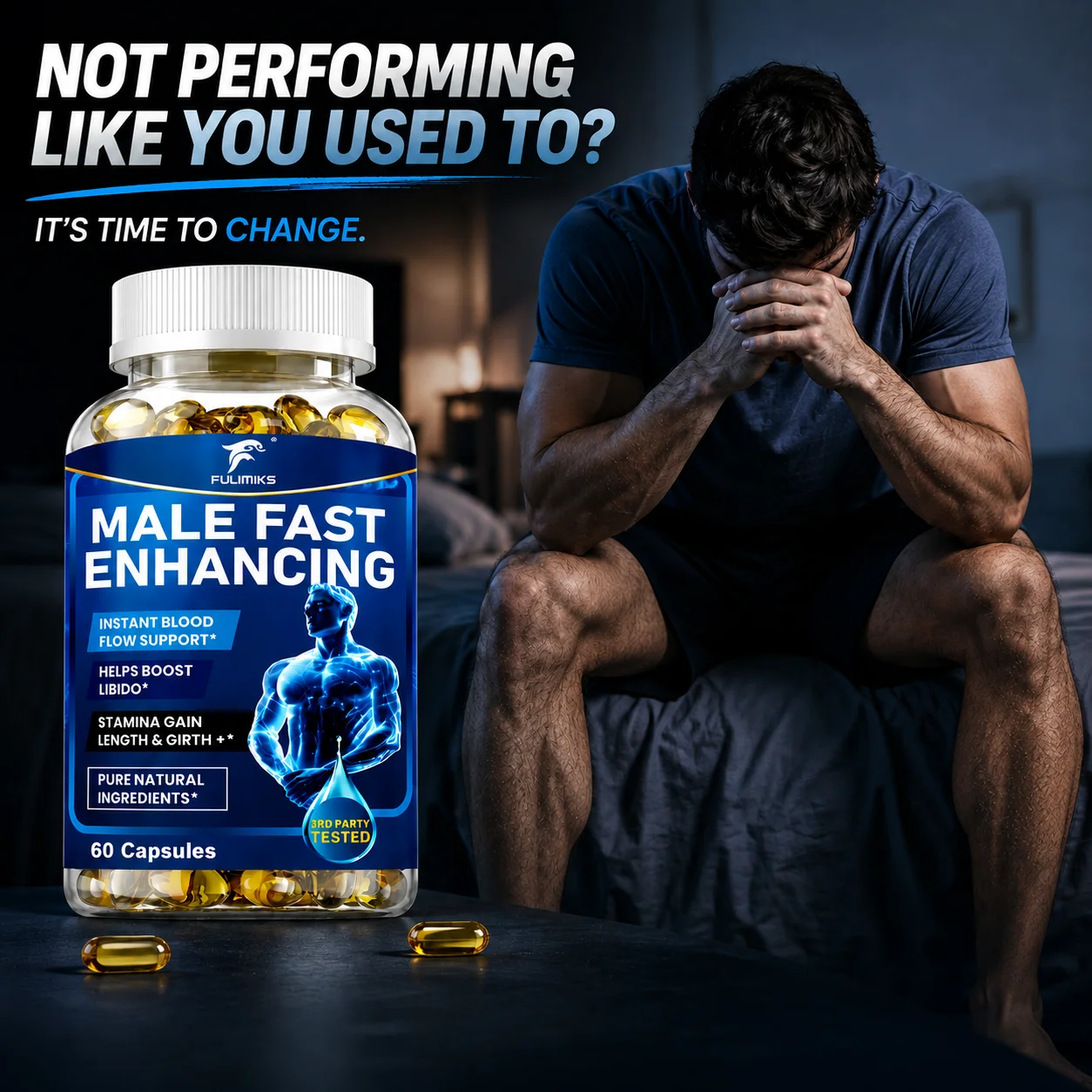 Male Fast Enhancing Supplement, Support Energy Vitality, Relieve Stress, Muscle Builder & Performance Enhance, for Men
