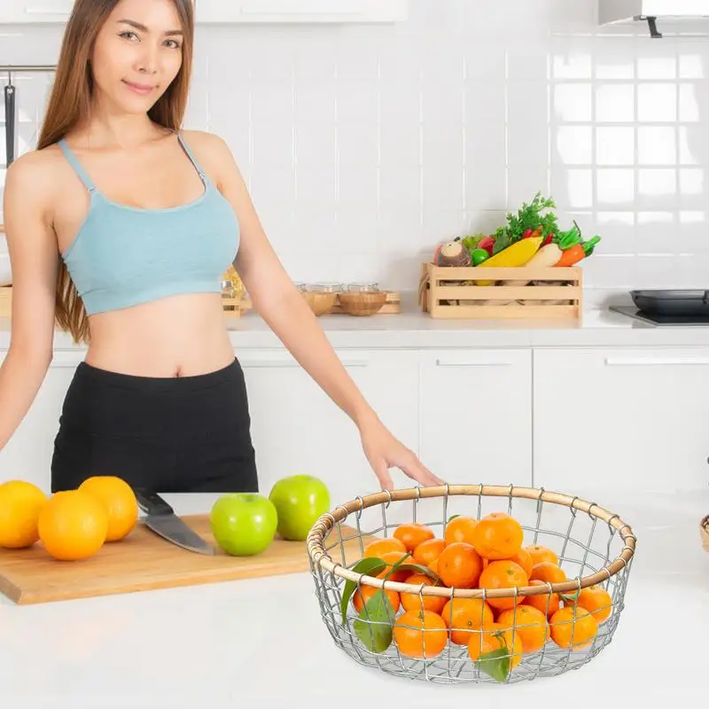 Corbeille de fruits en fil métallique tissée à la main, panier de rangement de fruits rétro pour jxFor 05/09/2018 snack