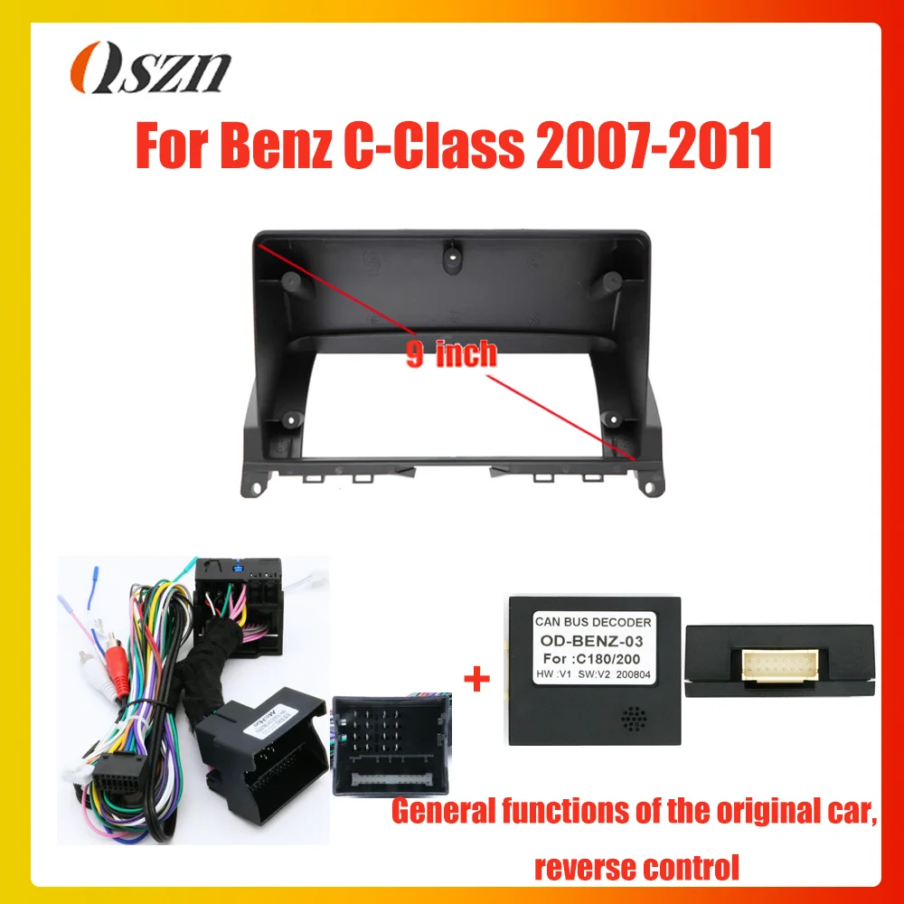 9 inch Car Radio Frame Fascia For Mercedes Benz C Class 3 W204 S204 2006 - 2011 Dashboard Mount Kit 2 Din Installation