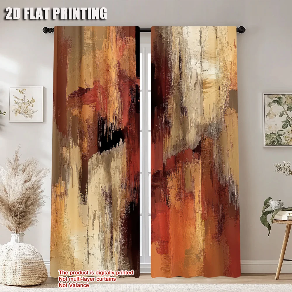 2Pcs Abstract Rust Curtains Decorative Art Suitable For Bedroom Living Room Machine Washable Artistic Design