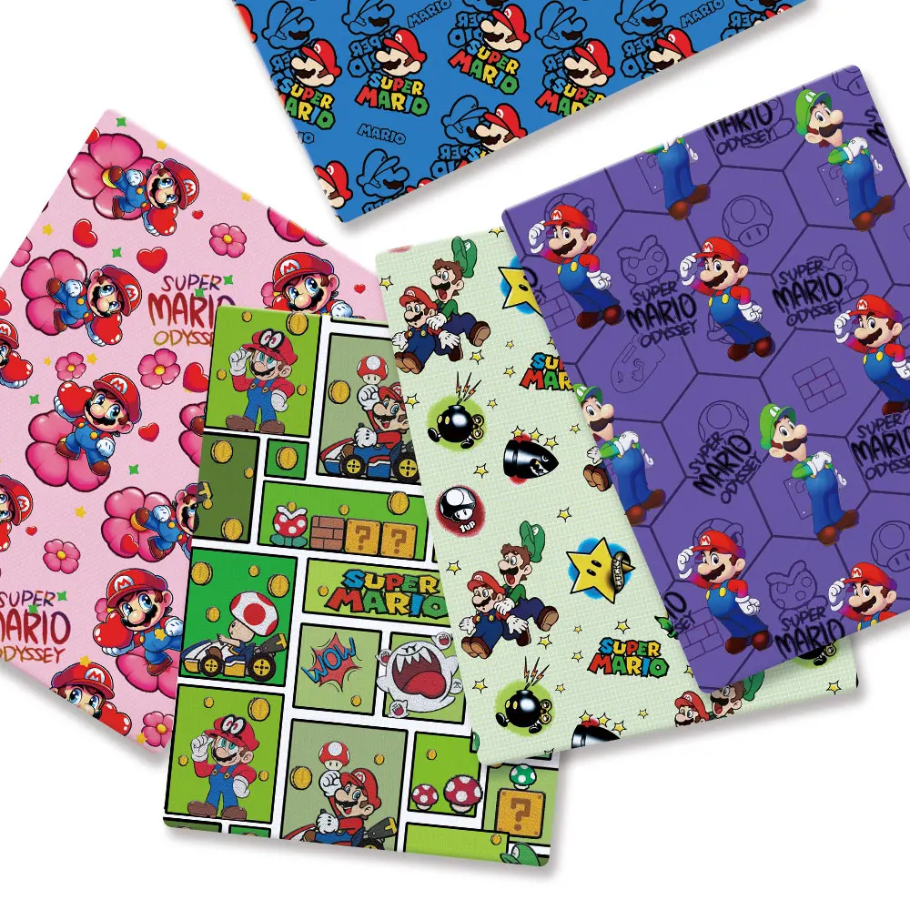 Mario Polyester cotton Cartoon Fabric140*50cm Handmade Sewing Patchwork Quilting Baby Dress Home Sheet Printed Fabric Sewing