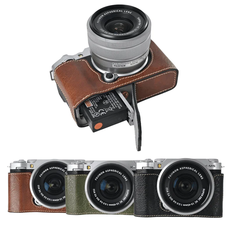 Retro PU Leather Camera Protective Case Bag for Fujifilm XM5 Fuji X-M5 Half Base Mount Hand Grip Bottom Cover
