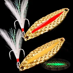 1pcs Metal Spoon Spinner Fishing Lure Hard Baits 2.5g-20g Sequins Lures Noise Paillette with Feather Treble Hook Fishing Tools