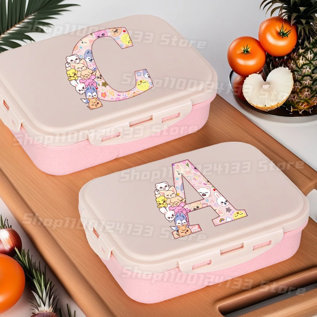 

Skzooo Ланч-боксы Stray Kids Симпатичные буквы A-Z Аниме Принт Kawaii Женщина Раздельный ланч-бокс для девочек Студенческий школьный чехол для пикника Bento