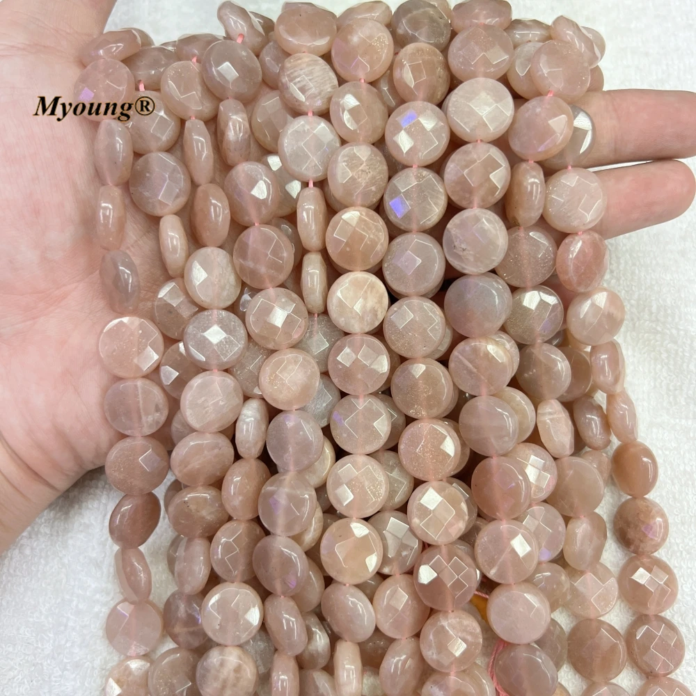 12MM Faceted Round Natural Peach Sunstone Slice Space Beads For DIY Jewelry Making MY230591