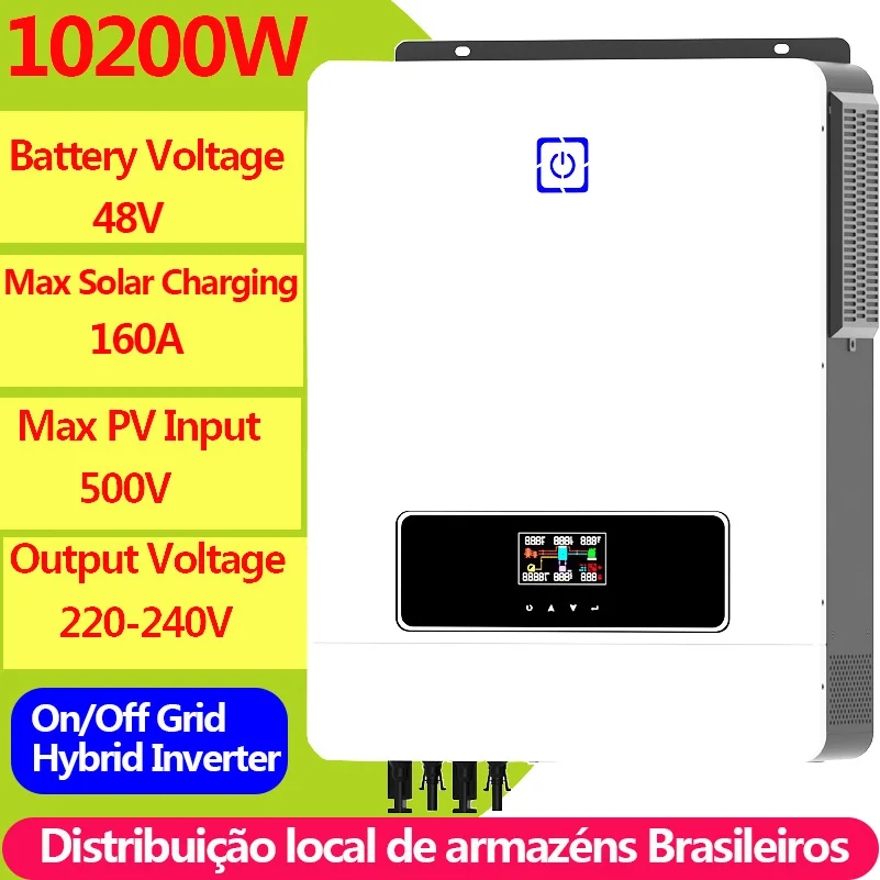 10.2KW Hybrid Inverter Battery Voltage 48V Built in 160A MPPT Solar Charge Controller Max PV Input 500V Stock in Brazil