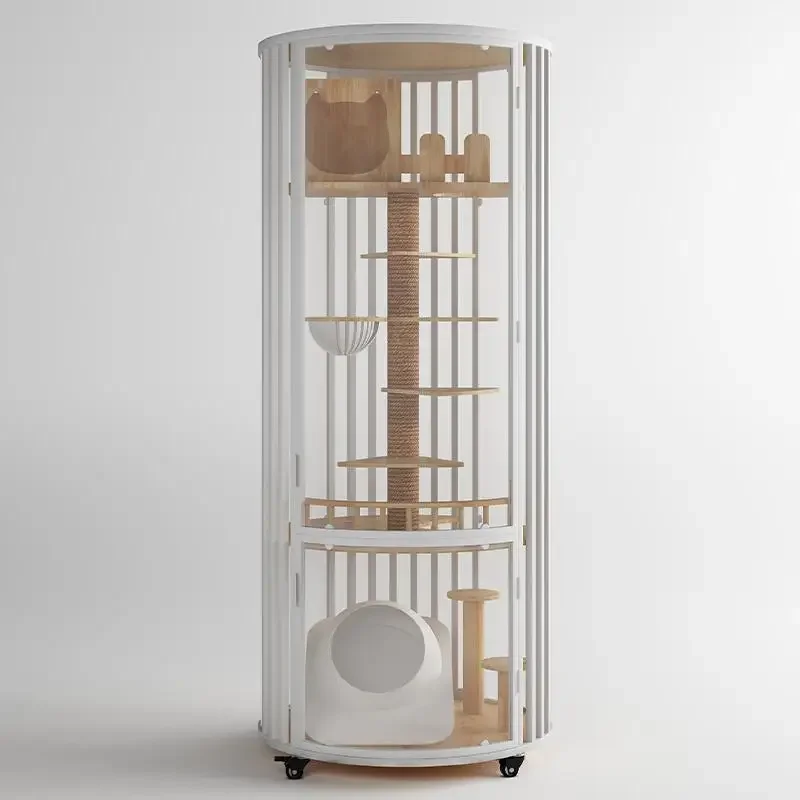 

Small and Medium-sized Panoramic Cylindrical Cat Villa, 360 ° Cage, Glass Cabinet, Luxury Nest, Solid Wood, Room