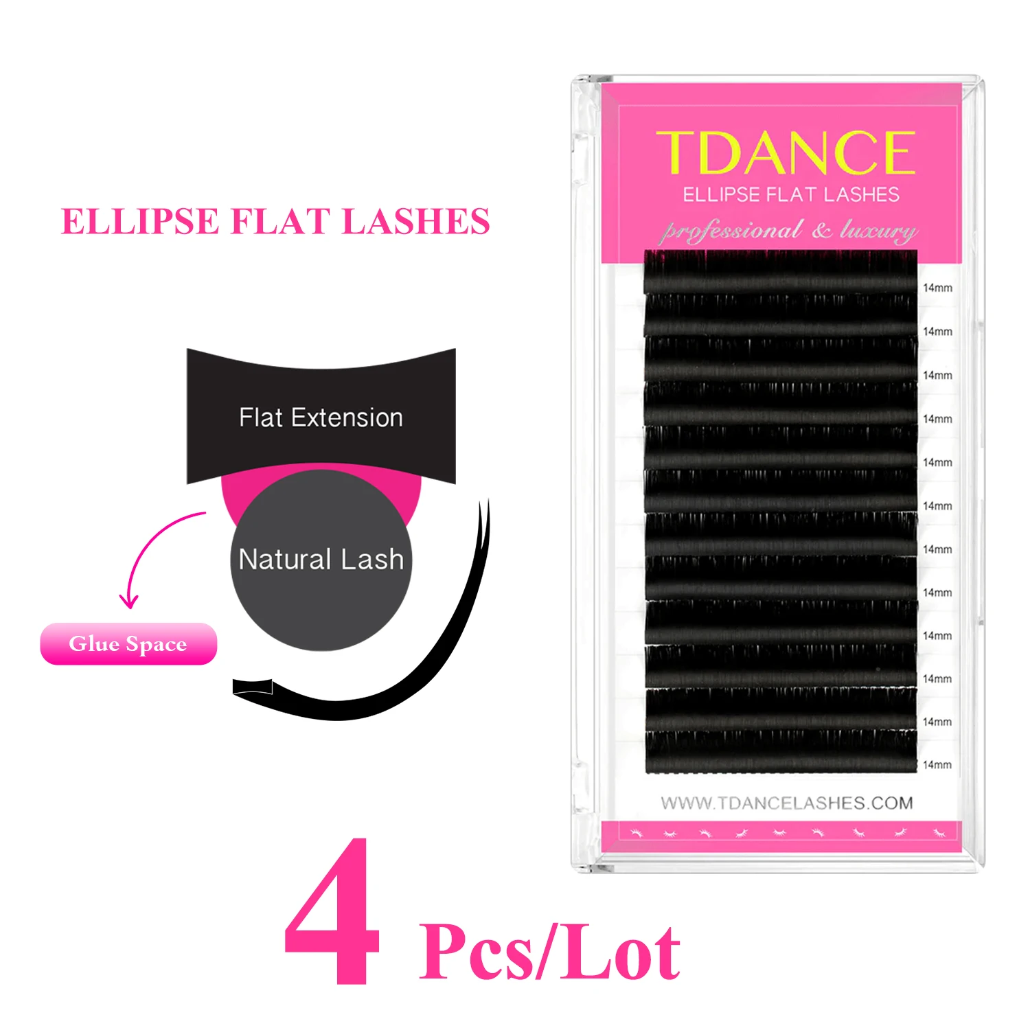 TDANCE 4 pcs/lot Ellipse Flat Eyelash Extension 12 Lines 8-15mm Faux Mink Individual Lashes Split Tips Natural Eyelashes