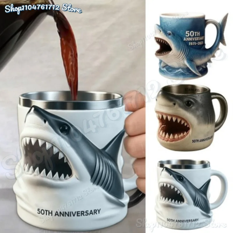 

Hot sale Jaws 50th Anniversary 3D Shark Mug Creative Ocean Theme Cup Home Decor Gift for Movie Fans and Collectors