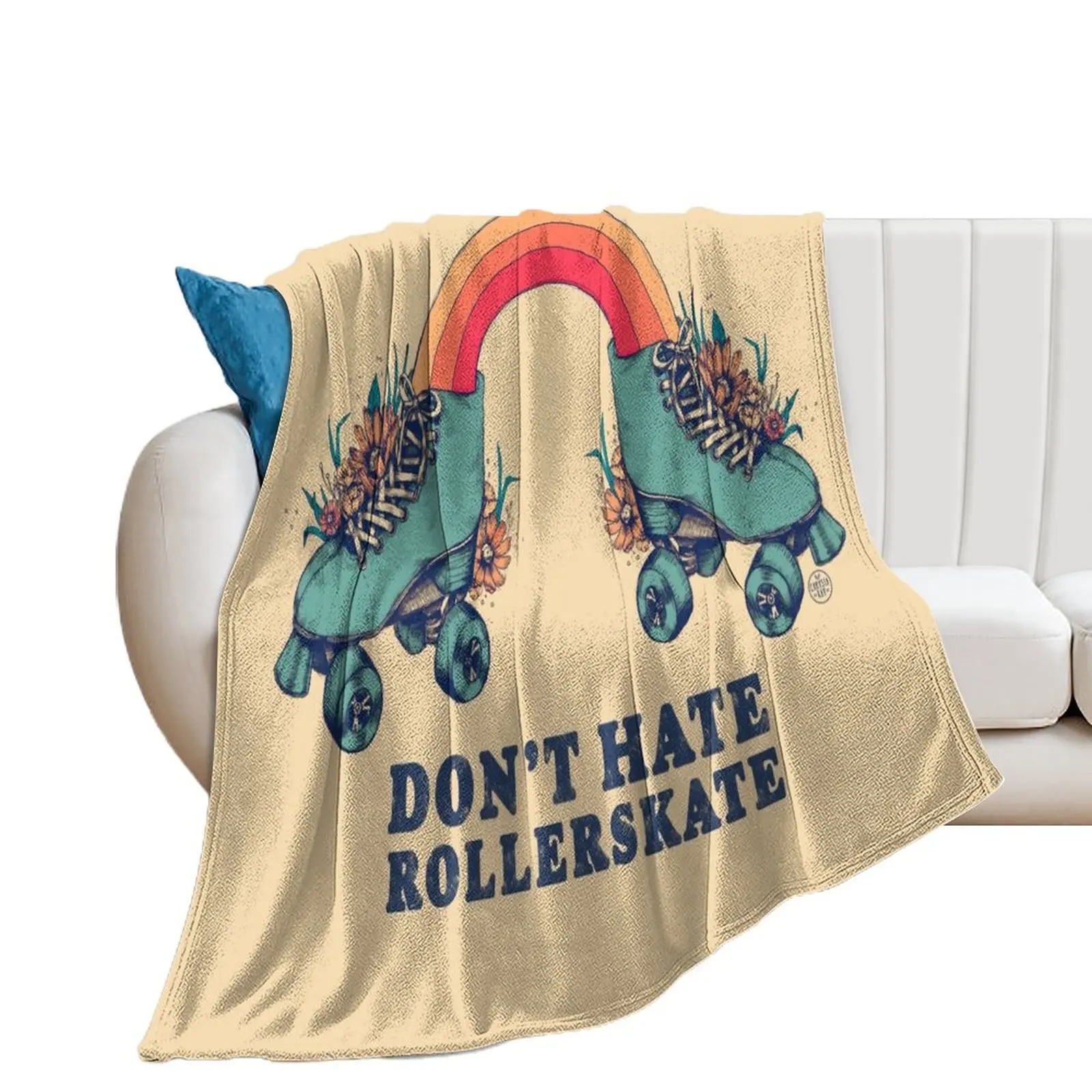 Don't Hate Rollerskate - Retro 70s Illustration - Color Variation 1 Throw Blanket Plaid Soft Beds Blankets