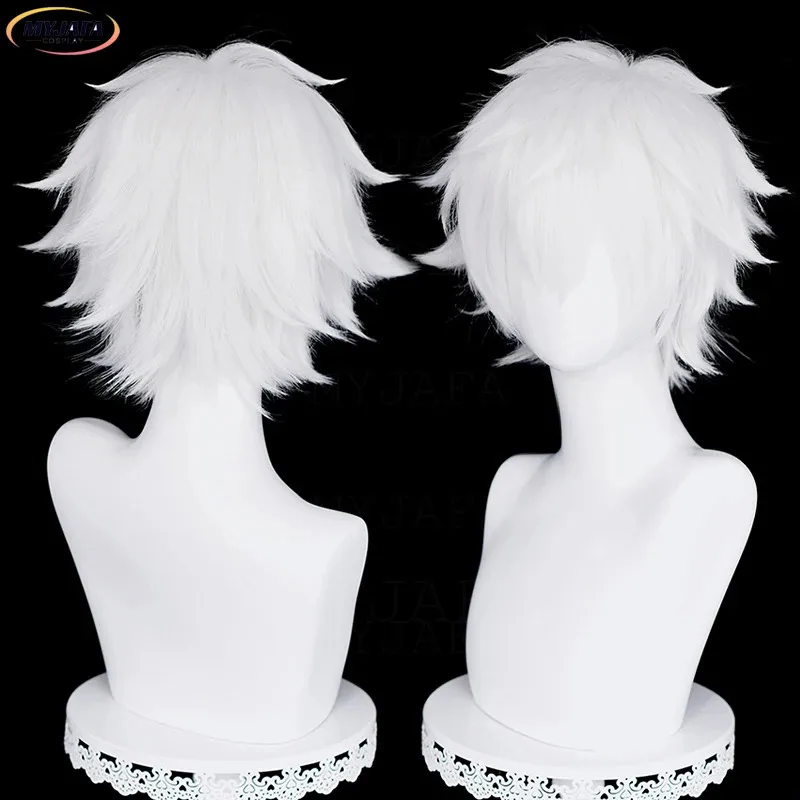 Parrucca cosplay Lu Guang Anime Cheng Xiaoshi corta bianca/nera capelli sintetici resistenti al calore parrucche per feste di Halloween + cappuccio per parrucca