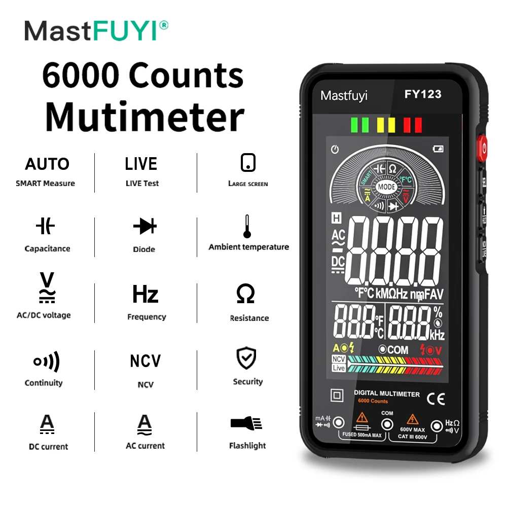 MASTFUYI FY123 Multimeter Tester Handheld Multimetre Digital Multimeters Professional Multi Meter Multimetro Ohm Maltimeter Tool