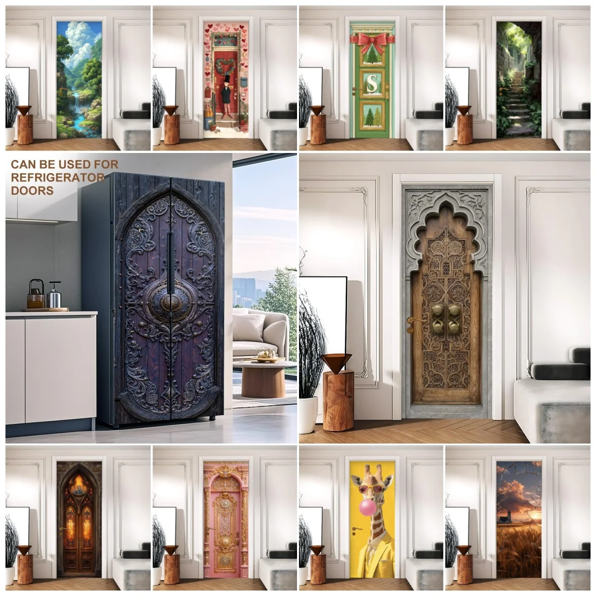 Gothic Vintage Carved Door Sticker 3D Embossed Self-Adhesive Home Decor Wall Mural for Living Room