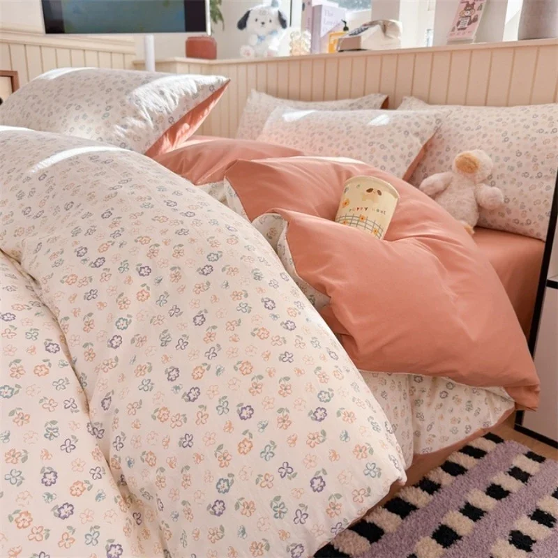New ancient washed imitation cotton printing cloud feeling four-piece set household machine washable dormitory three-piece set