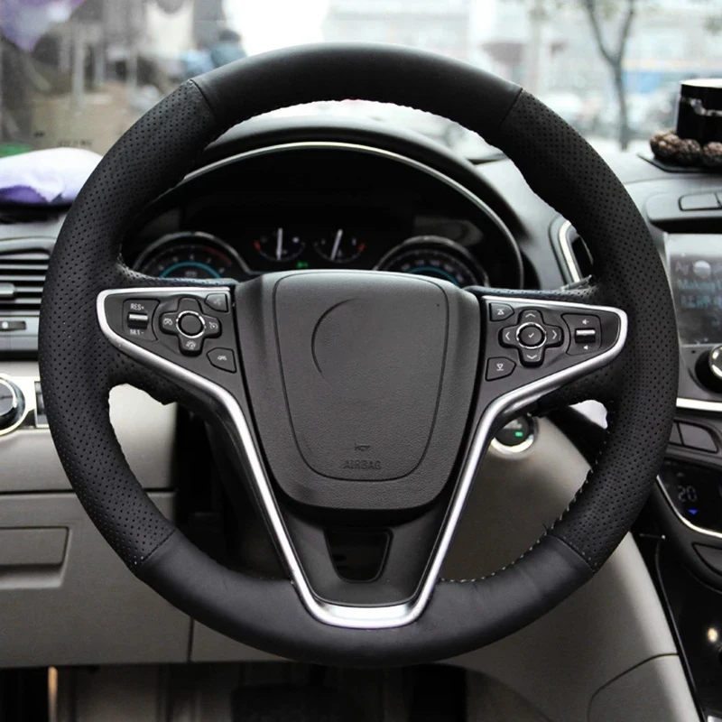 Artificial Leather Steering Wheel Cover DIY Black Hand-sewing Car Steering Wheel Covers for Opel Insignia 2014 2015 Buick Regal