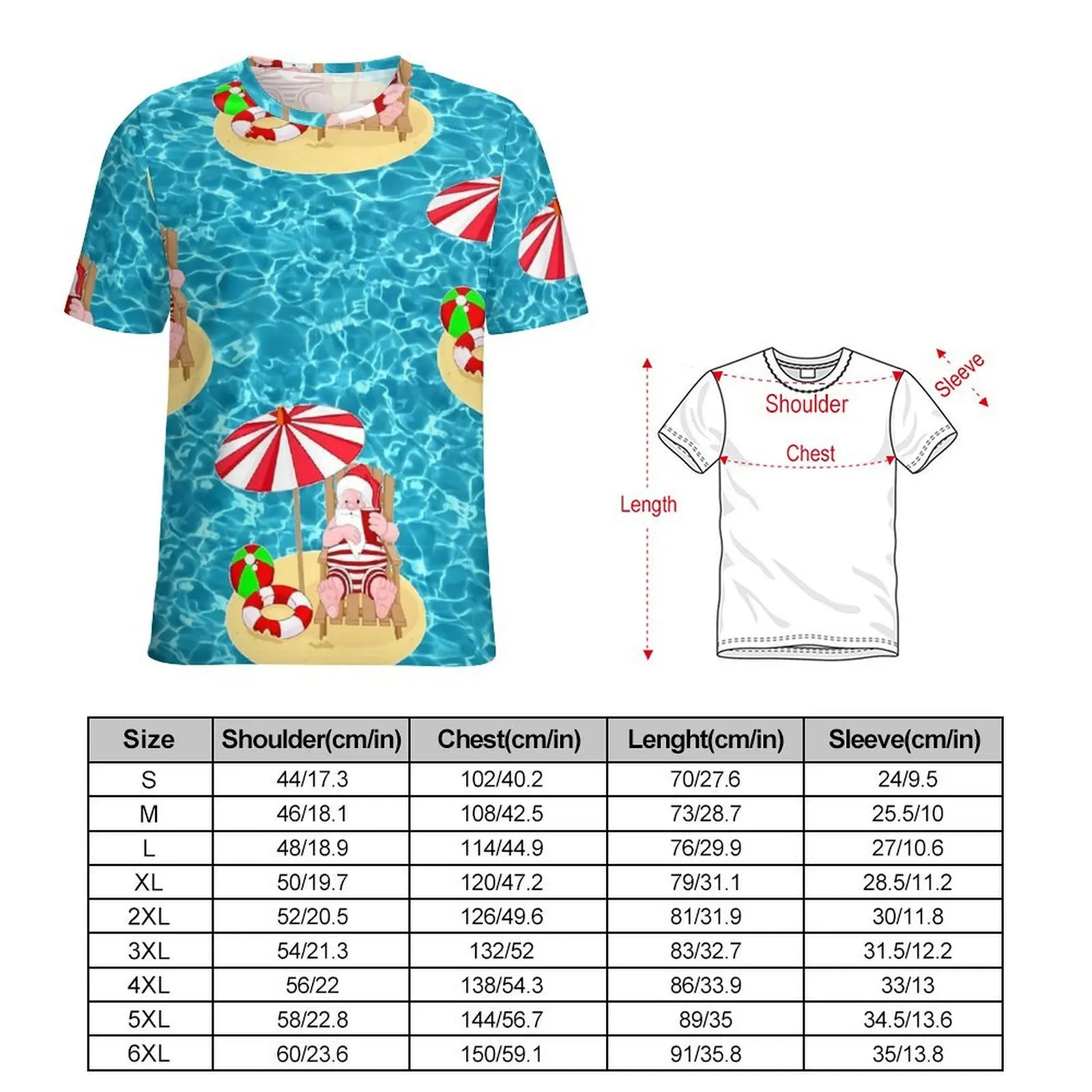 Christmas T Shirt For Man Xmas Beach Santa Claus Custom O Neck T-Shirts Summer Cool Clothing Short Sleeve Awesome Big Size Tees