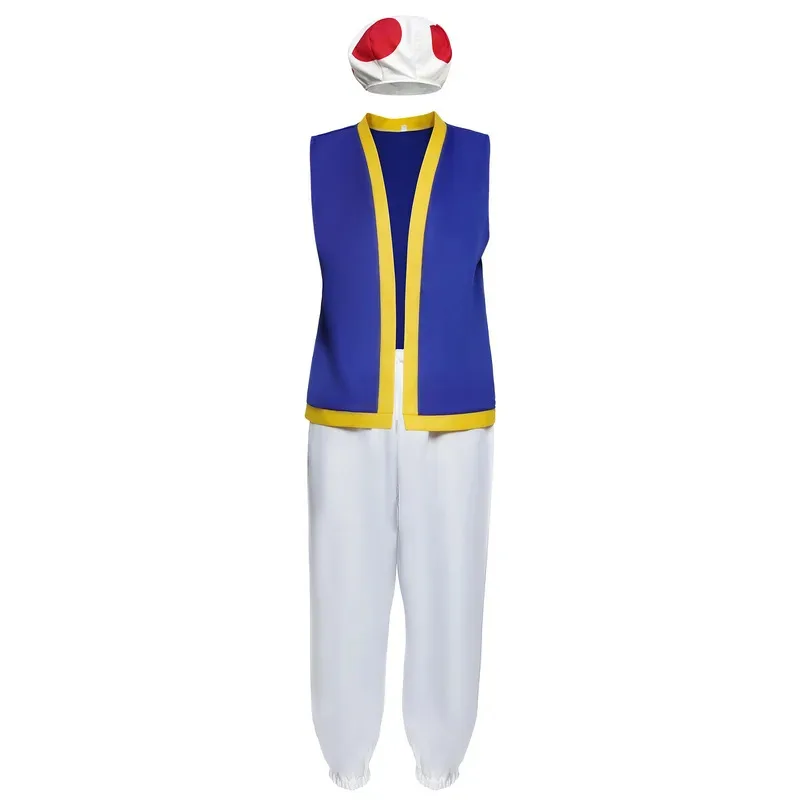 

Game Kinopio Toad Cosplay Costume Outfit Adult Men Uniform Top Pant Hat Halloween Carnival Suit