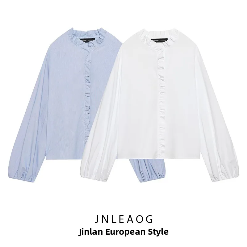 

Женская модная многослойная декоративная блузка JNLEAOG из шелка и полиэстера, осенняя новинка, универсальная, свободного кроя, длинный рукав