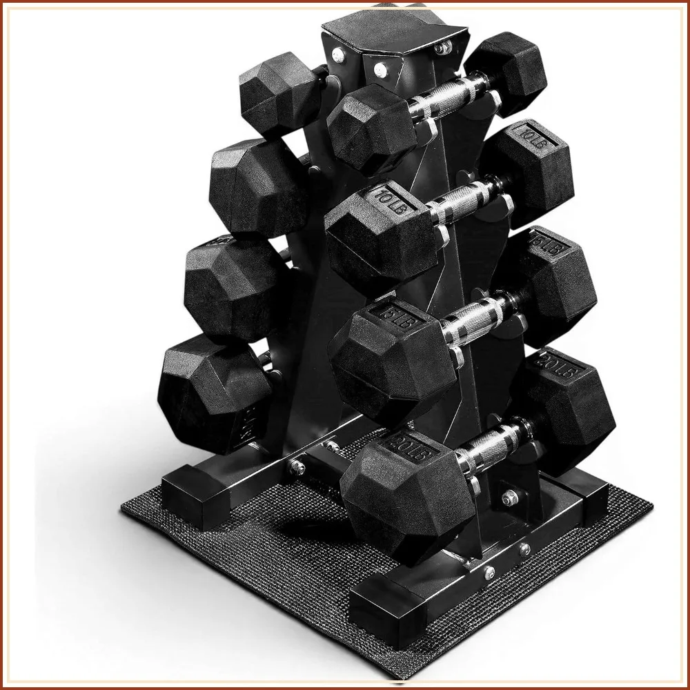 Rubber Coated Hex Dumbbell Weight Set with Storage Rack 100-200LB 5-30LB Pairs