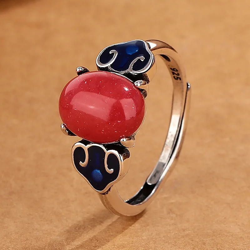 

Серебряное кольцо с имитацией южного красного агата в форме яйца, простое, модное, матовое, в китайском стиле, креативное, для указательного пальца