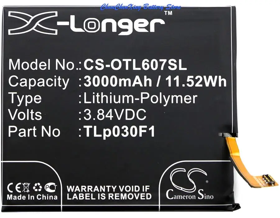 Cameron Sino 3000mAh Battery TLp030F1, TLp030F2 for Alcatel One Touch Idol 4S, OT-6070, OT-6070K, OT-6070O, OT-6070Y