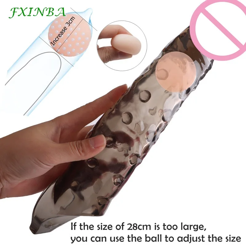 FXINBA 28cm Large Penis Extender Sleeve Realistic Delay Ejaculation Reusable Condom Sex Toys For Men Penis Sleeve Extention