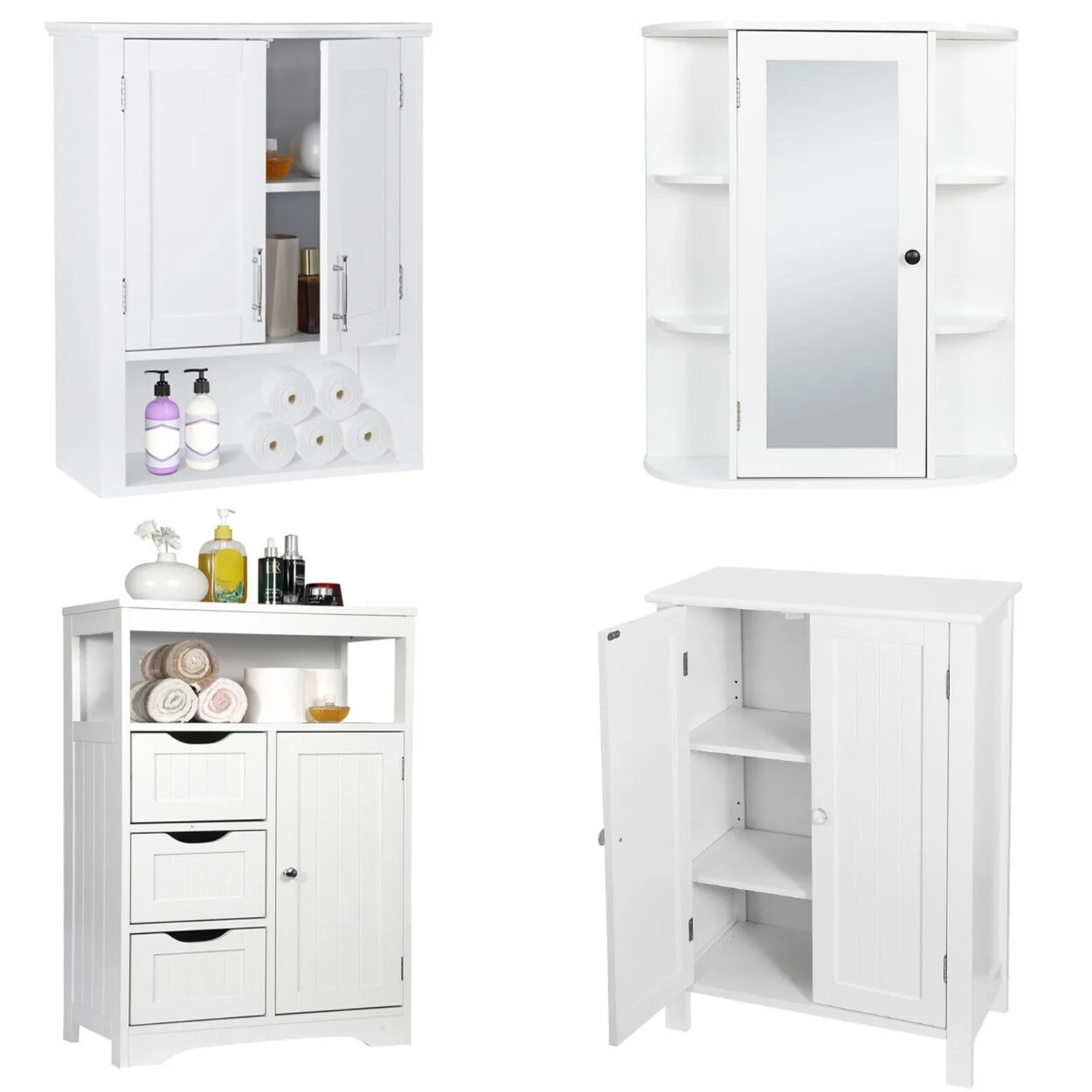 Bathroom Floor Cabinet Storage Organizer Shelf Standing Cupboard Multiple White United States