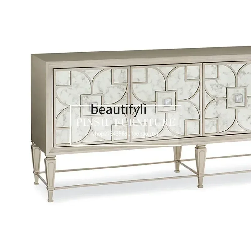 

07American light luxury solid wood TV cabinet, living room side cabinet, mirror decorative cabinet, storage locker