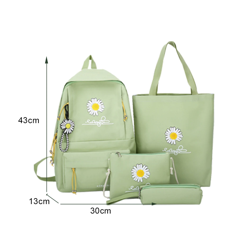 4pcs/Set Canvas Daisy Print Knapsack Large Capacity Student School Backpacks Fashion Teenagers Girls Bookbag New Travel Rucksack