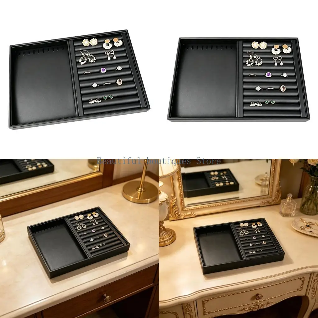 U4LF Stylish Black Leather Jewelry Presentation Tray Perfect For Showcase And 35x24cm