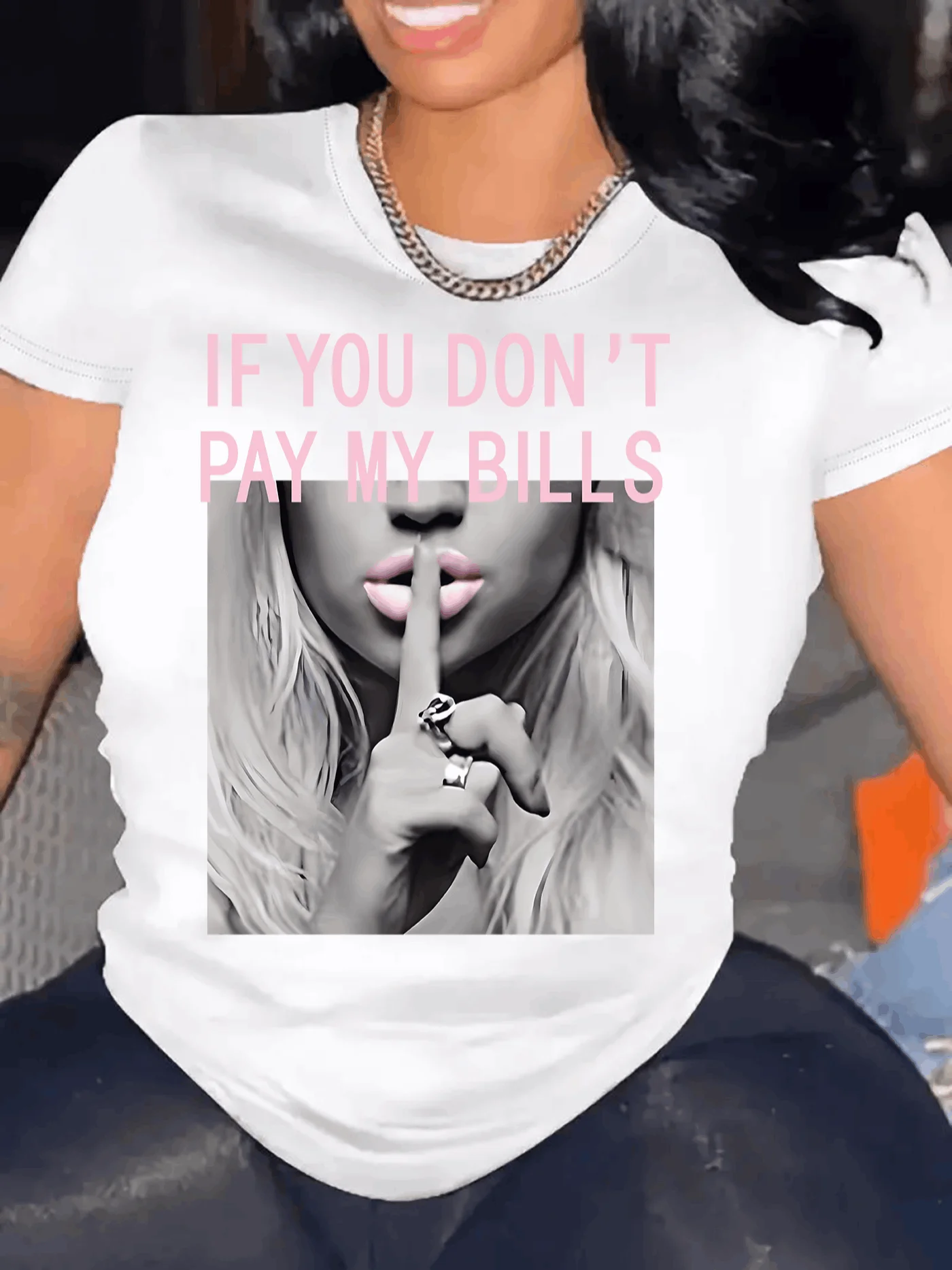 Danqiyoyo If You Don't Pay My Bill Letter Print Short Sleeved Round Neck Y2k Tshirt women Clothing 27018