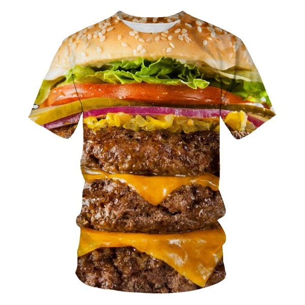 Fashion Funny Food Hamburger 3D Print T-Shirts Summer Men Women Short Sleeve T Shirt Oversized Harajuku Tees Tops Kids Clothing