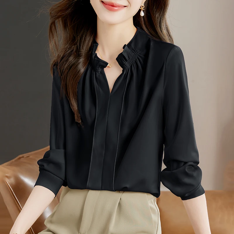 New Long Sleeve Women Blouse White Black V-Neck Chiffon Blouse Shirt Women Tops Blusas Para Mujer Blusas Camisas De Mujer M821