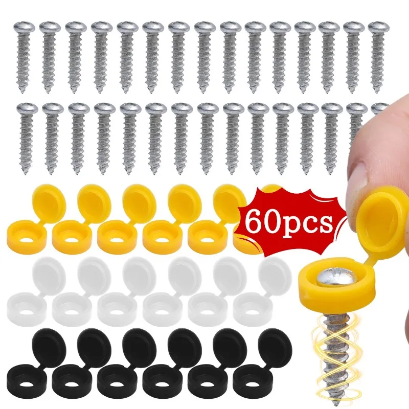

Snap Flip Screw Cover Set Anti-Rust Galvanized Fastener Screws No Disassembly Snap Decor Caps for Car License Plate Furniture