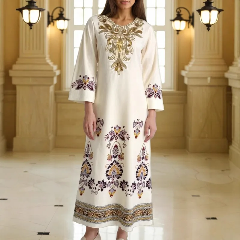 

Slin women's long robe Dubai printed beaded hot diamond embroidered dress
