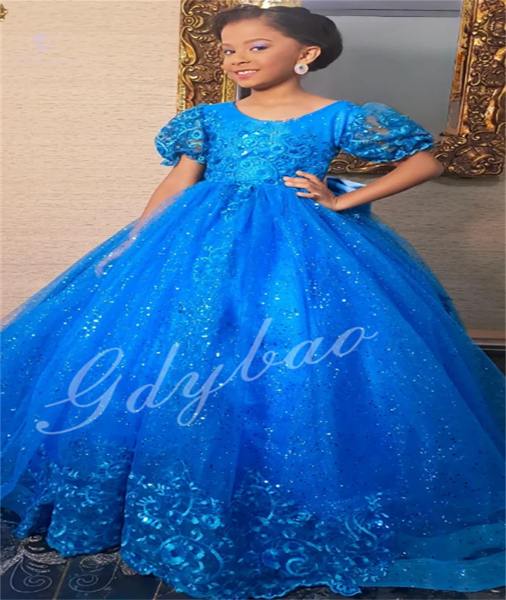 

Элегантное пышное платье с объемными рукавами для девочек с бантом и шлейфом для первого причастия для девочек, подходящее для свадьбы и дня рождения