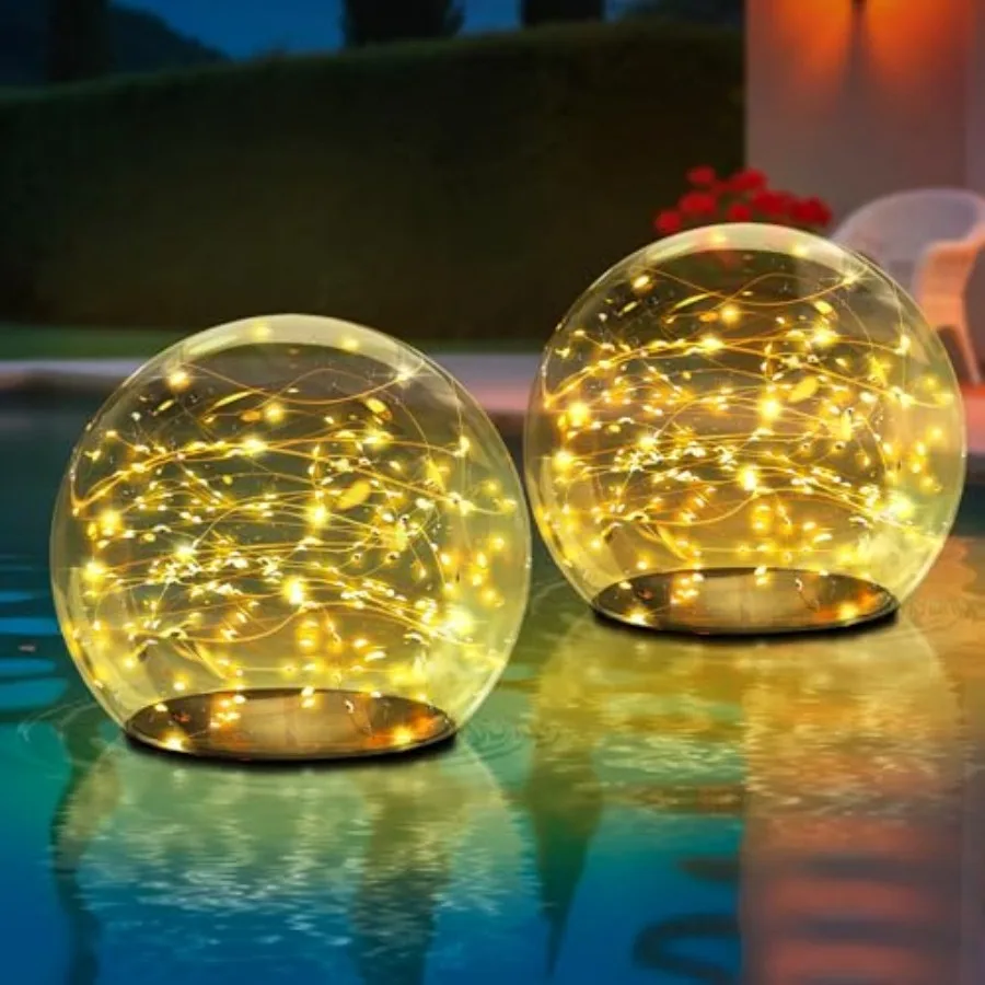 

2-Pack 7.4x7.3 Solar Floating Pool Lights Ball Outdoor Water-Resistant IP66 Solar-Powered that Float Candles Flickering Lights