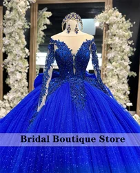 Royal Blue Ball Gown Quinceanera Dresses 2024 With Big Bow Beads Birthday Party Sweet 16 Dress Wedding Gown Customized