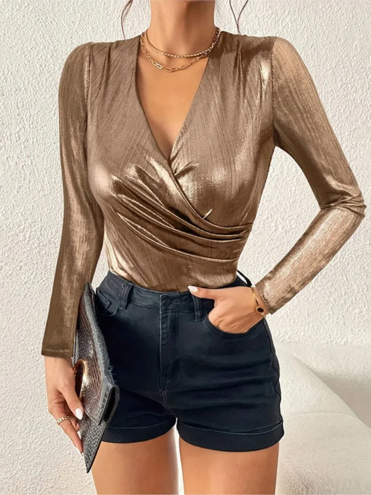 Mode Sexy V-hals Shirt Voor Vrouwen Elegante Lange Mouw Trui Office Party Shirts Tops Lady Holiday Clubwear Dameskleding