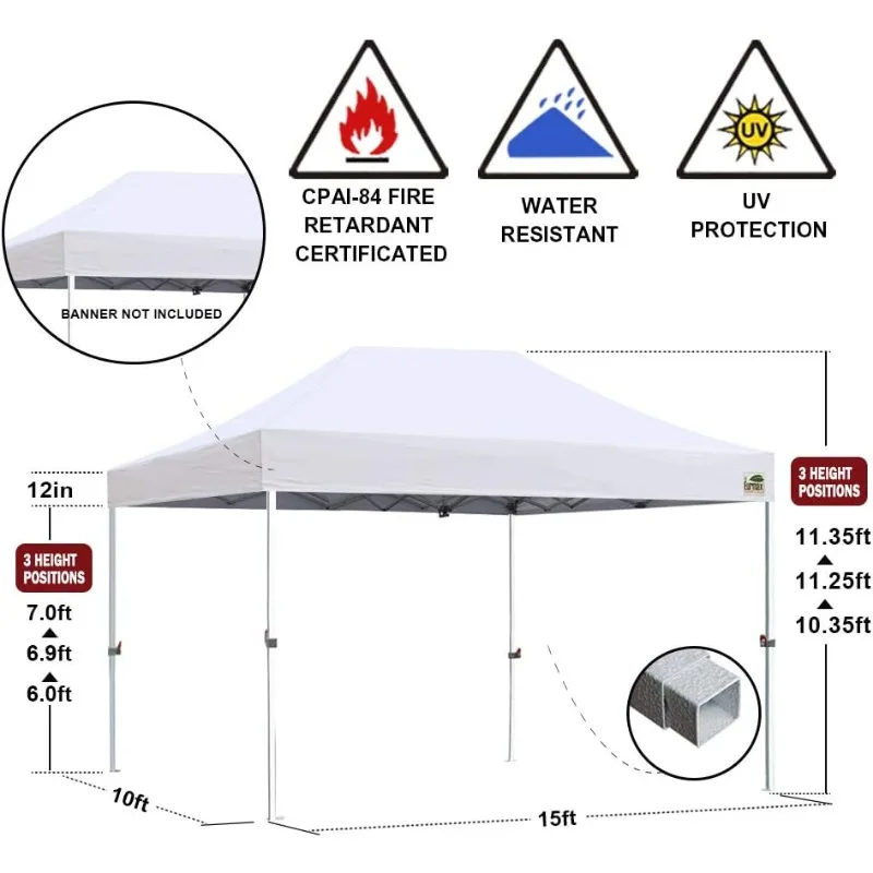 10'x15' Pop Up Canopy Tent Commercial Instant Canopies with Heavy Duty Roller Bag,Bonus 4 Sand Weights Bags (Black)